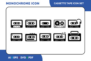 Vintage Cassette Tape Icon Pack, a Solid Icon by Fontmine Studio