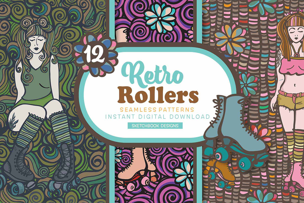 Retro Roller Skates Doodle Patterns, a Pattern Graphic by Sketchbook Designs (Photo 1 of 10)