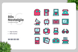 80s Nostalgia Colored Icons, an Icon by Upnowgraphic
