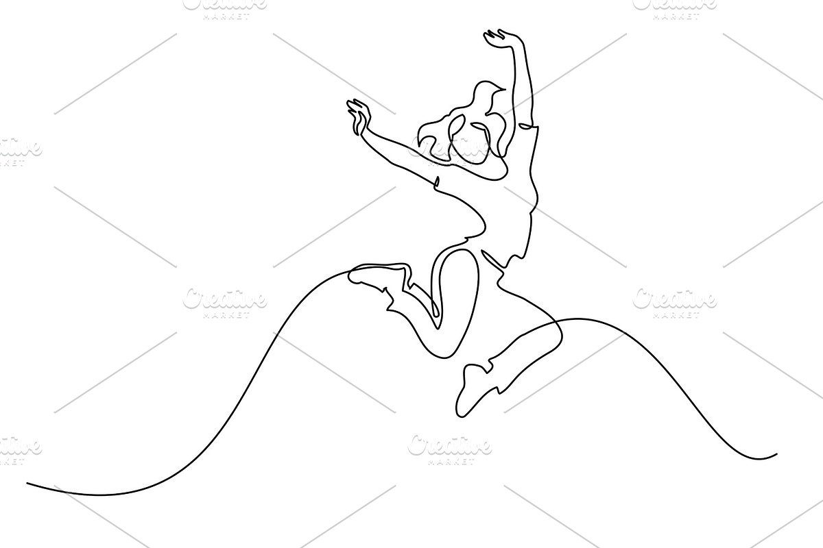 Happy jumping woman. Continuous one, a Person Illustration by Valenty (Photo 1 of 5)