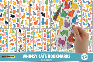 Whimsy Cats Bookmarks Png Bundle, an Animal Illustration by Markicha Art