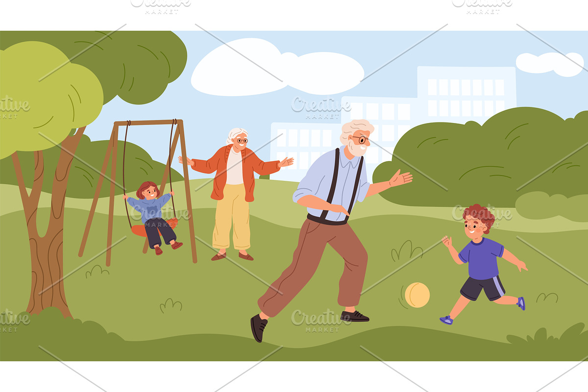 Grandparents with grandchildren, a Person Illustration by YummyBuum