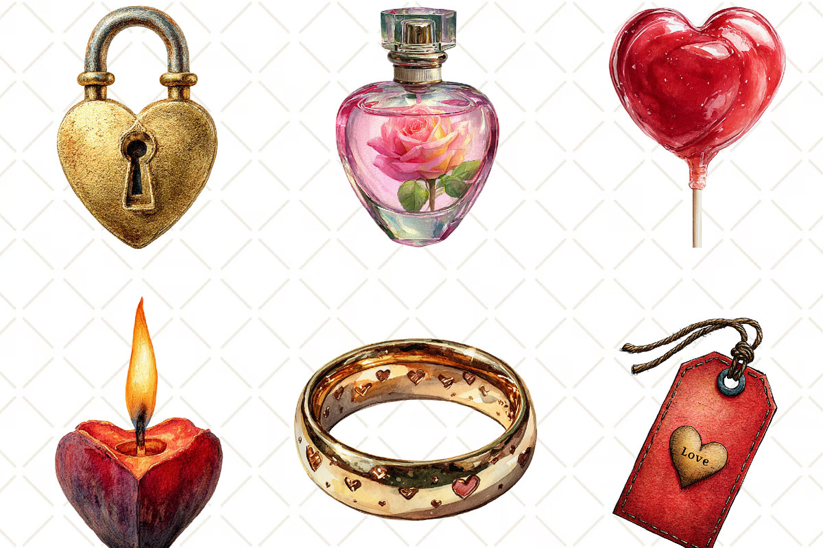 Watercolor Valentines Day Clipart, an Illustration by Black Bird Studio (Photo 5 of 6)