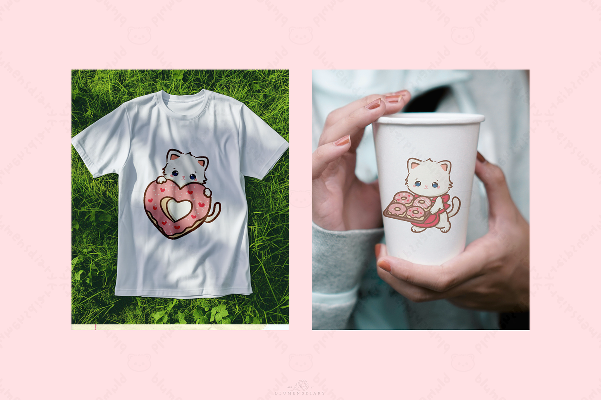 Kawaii Cat Valentine Dessert Clipart, an Animal Illustration by Blumensdiary (Photo 5 of 6)