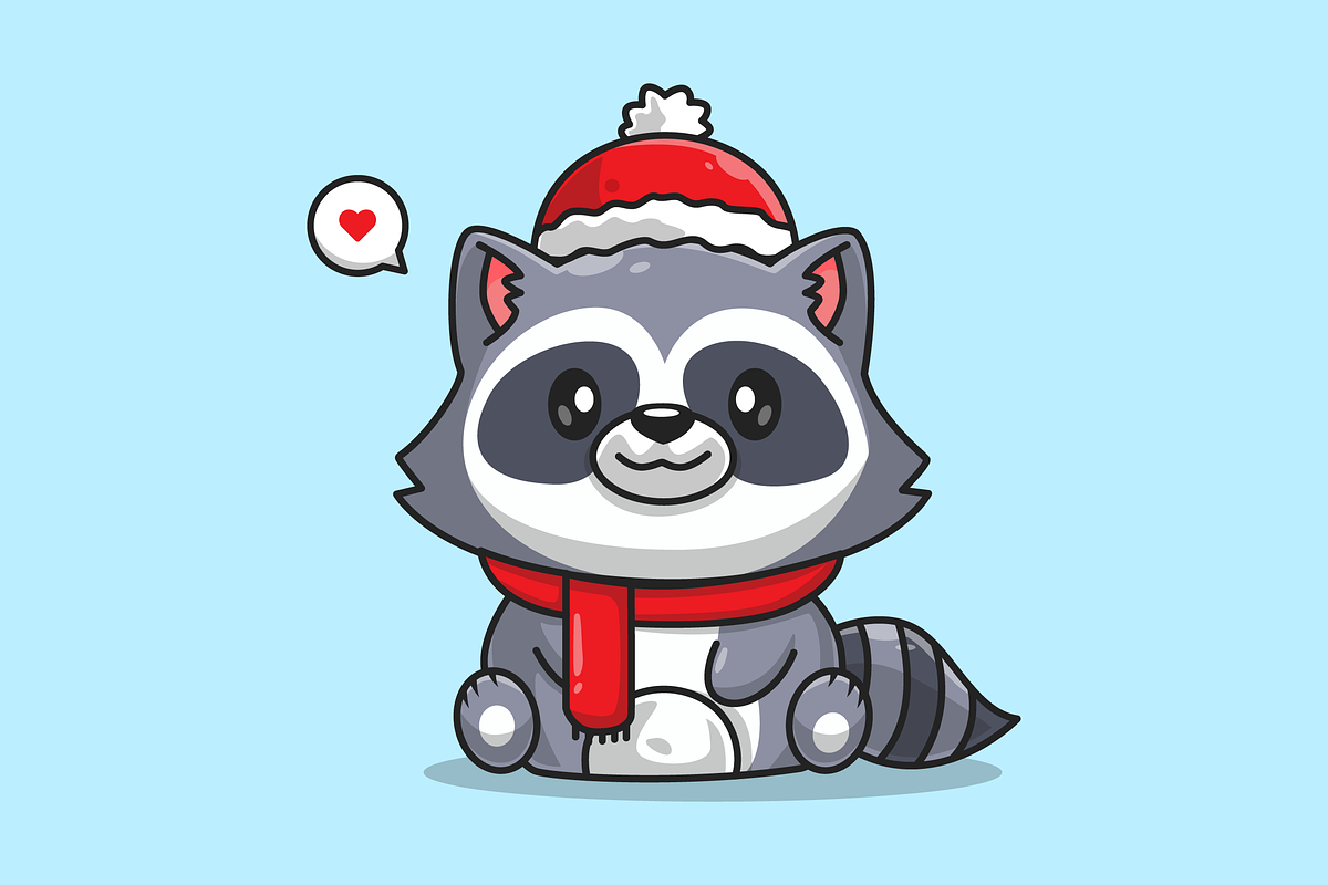 Cute Raccoon Winter Sitting Cartoon, an Illustration by Catalyst Labs