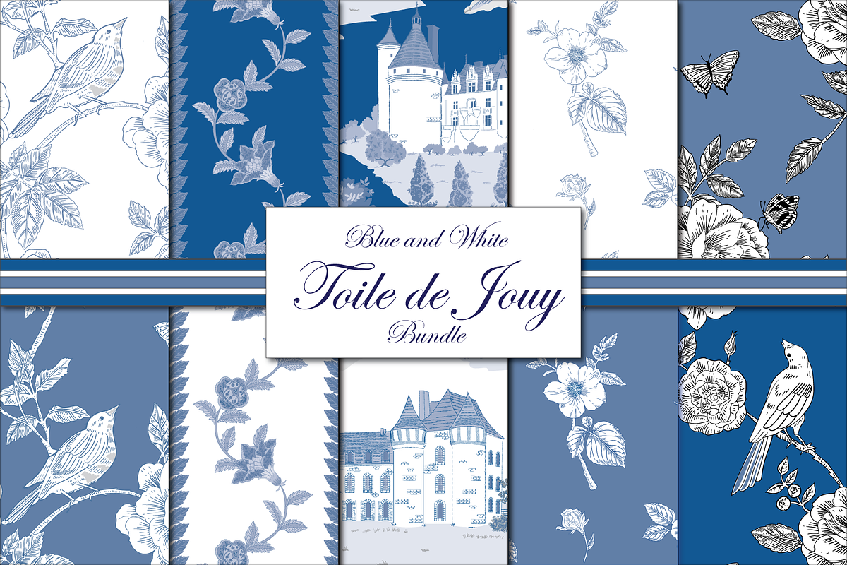 Toile de Jouy Patterns - Blue White, a Pattern Graphic by RachelStudio (Photo 1 of 8)