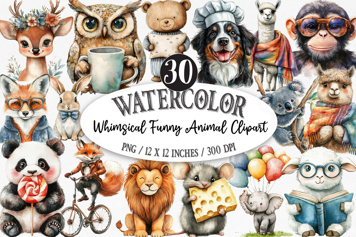 Whimsical Funny Animal Clipart Png, an Illustration by Designking (Photo 1 of 5)