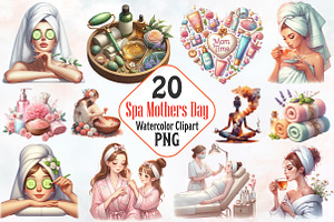 Spa Mothers Day Watercolor Cliparts, an Illustration by RobertsArt