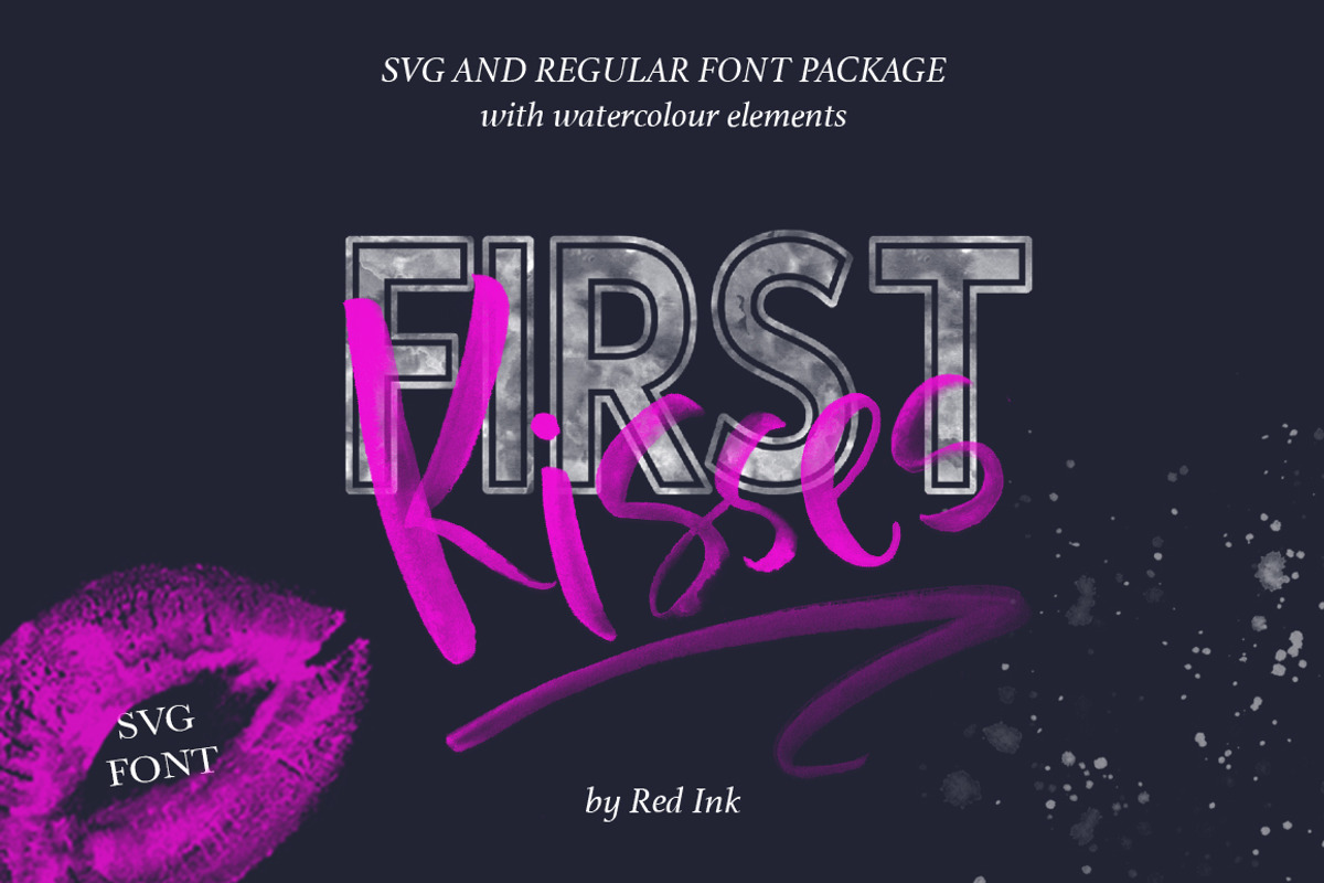 First Kisses Watercolor SVG font, a Font by Red Ink (Photo 1 of 11)