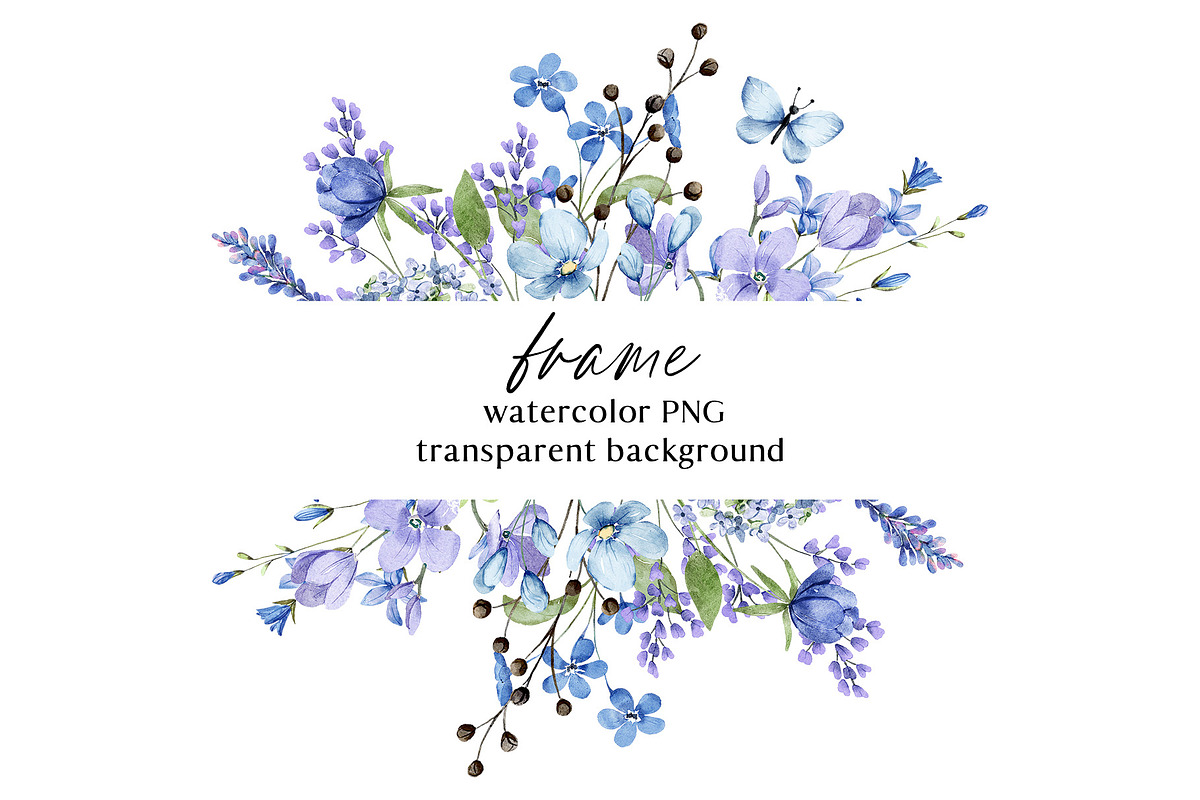 Blue flowers watercolor PNG clipart., a Decorative Illustration by Larisa Maslova (Photo 5 of 9)