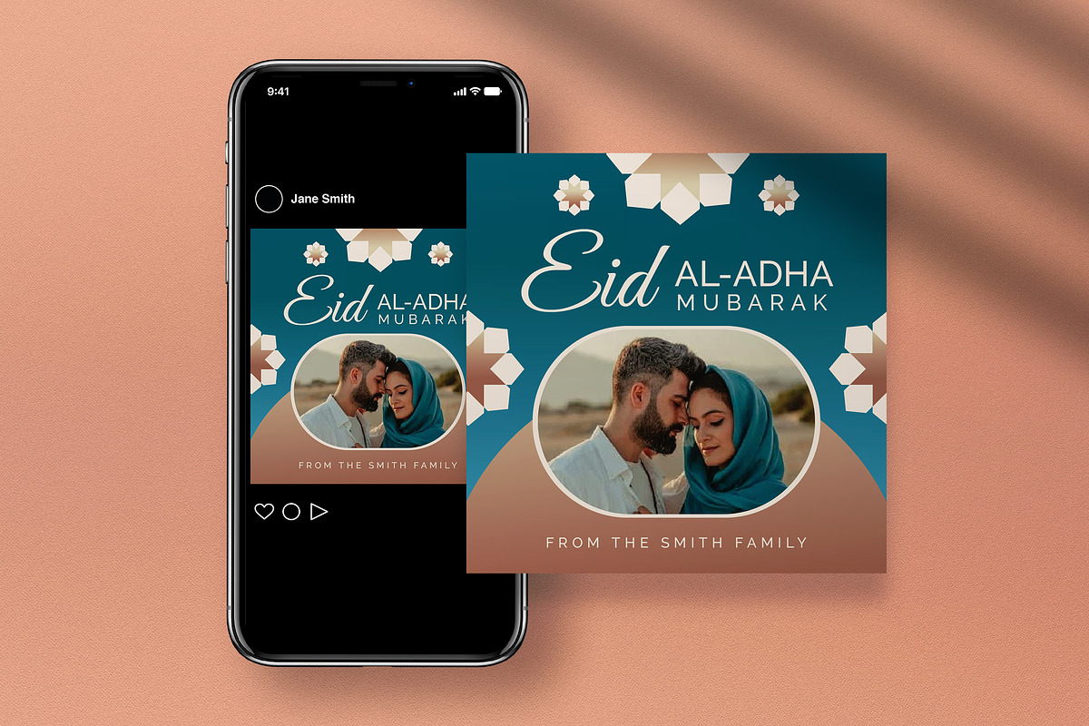 Blue Eid Al-Adha Greeting Card, a Card Template by graphicook (Photo 4 of 4)