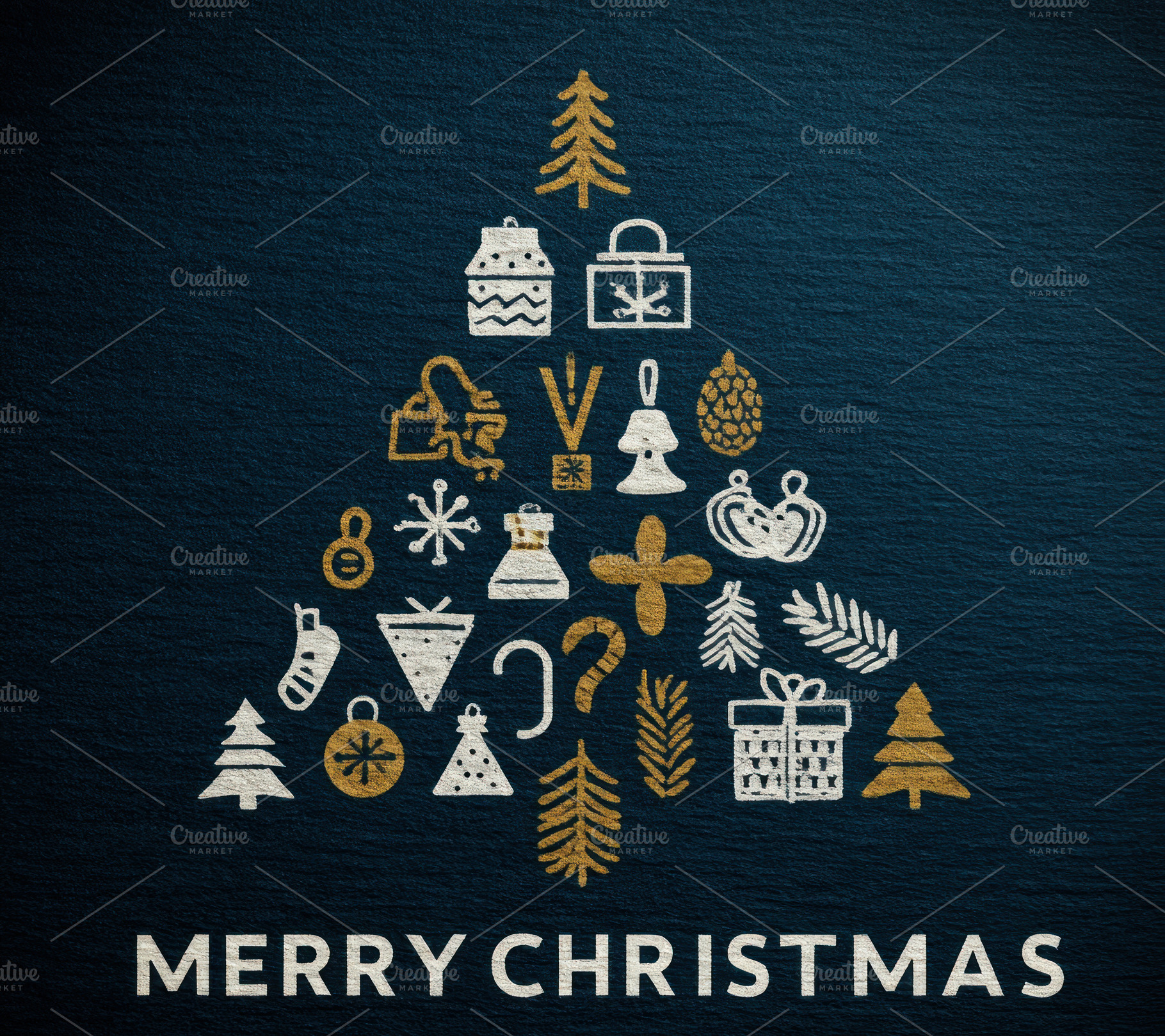 Modern minimalist Christmas tree made of festive holiday icons a, a Holiday Photo by José Manuel Gelpi