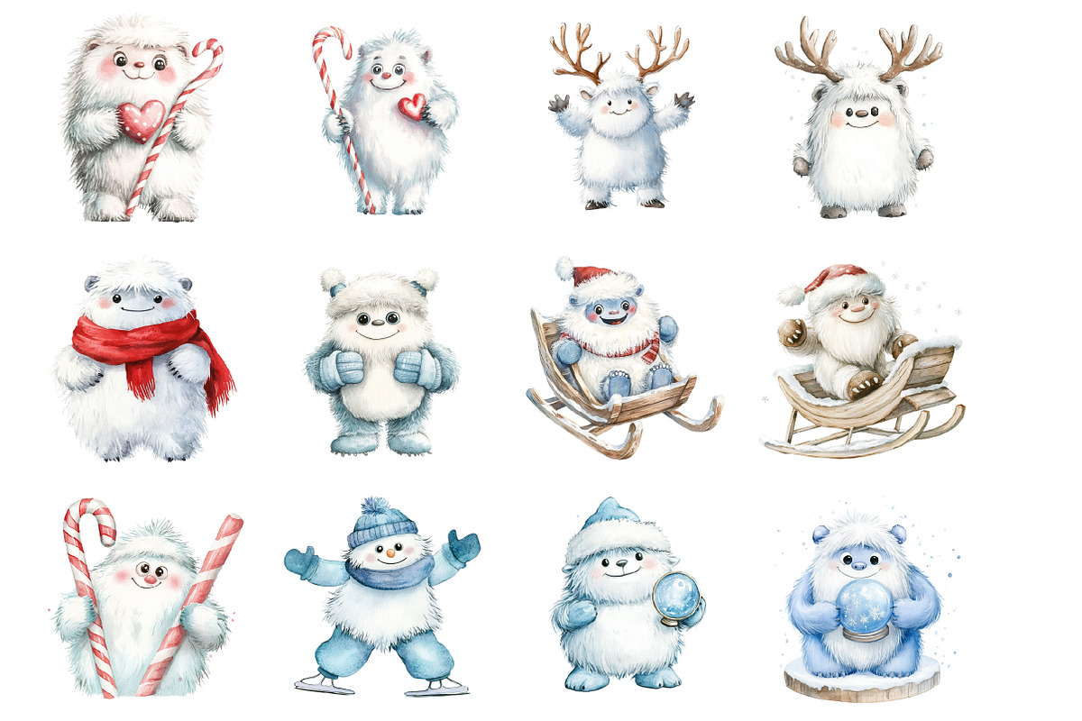 Christmas Cute Yeti Clipart, an Illustration by Design Market (Photo 2 of 3)