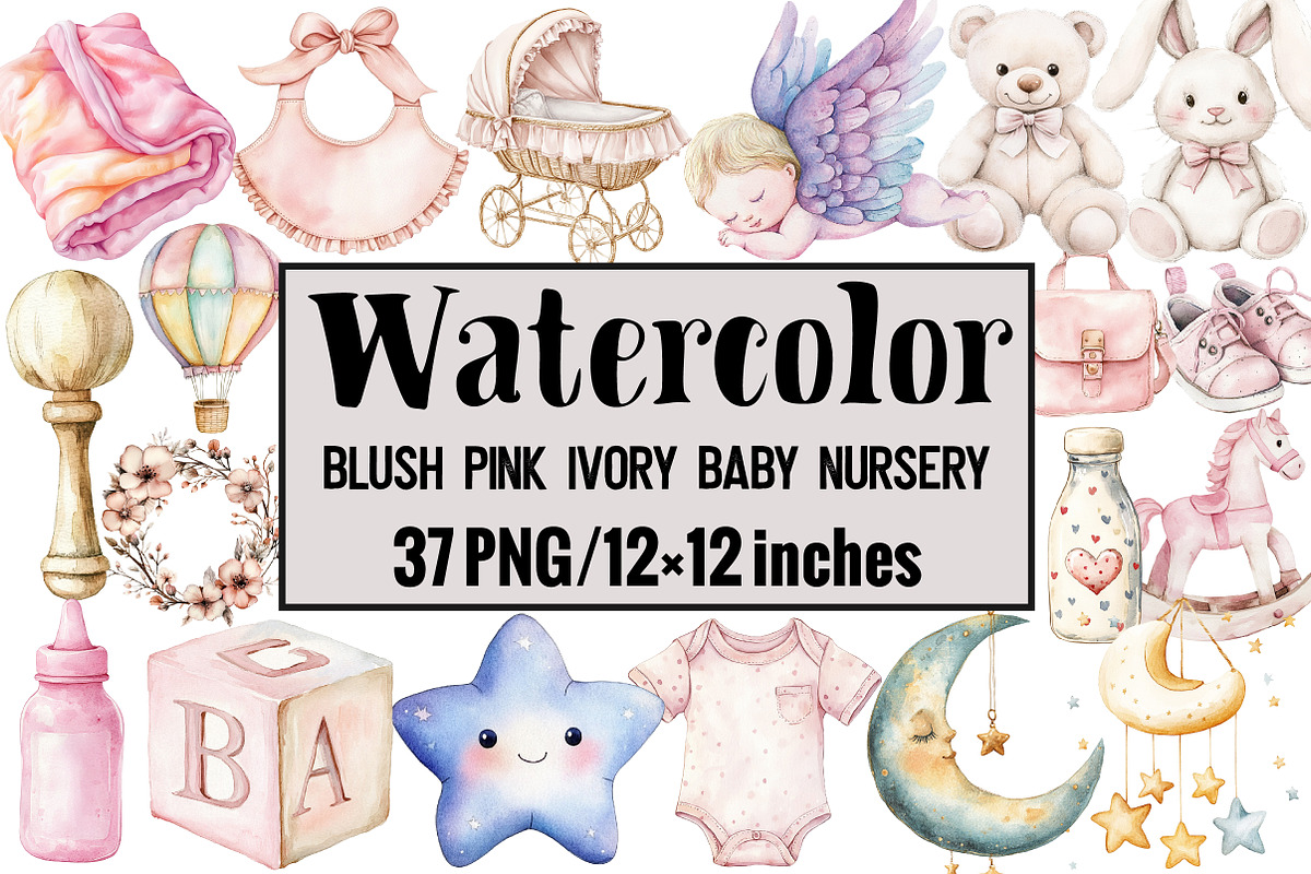 Blush Pink Ivory Baby Nursery Clipar, an Illustration by Design Market (Photo 1 of 3)