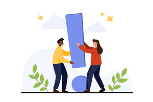 Teamwork Holding Large Exclamation, a Person Illustration by Flashvector