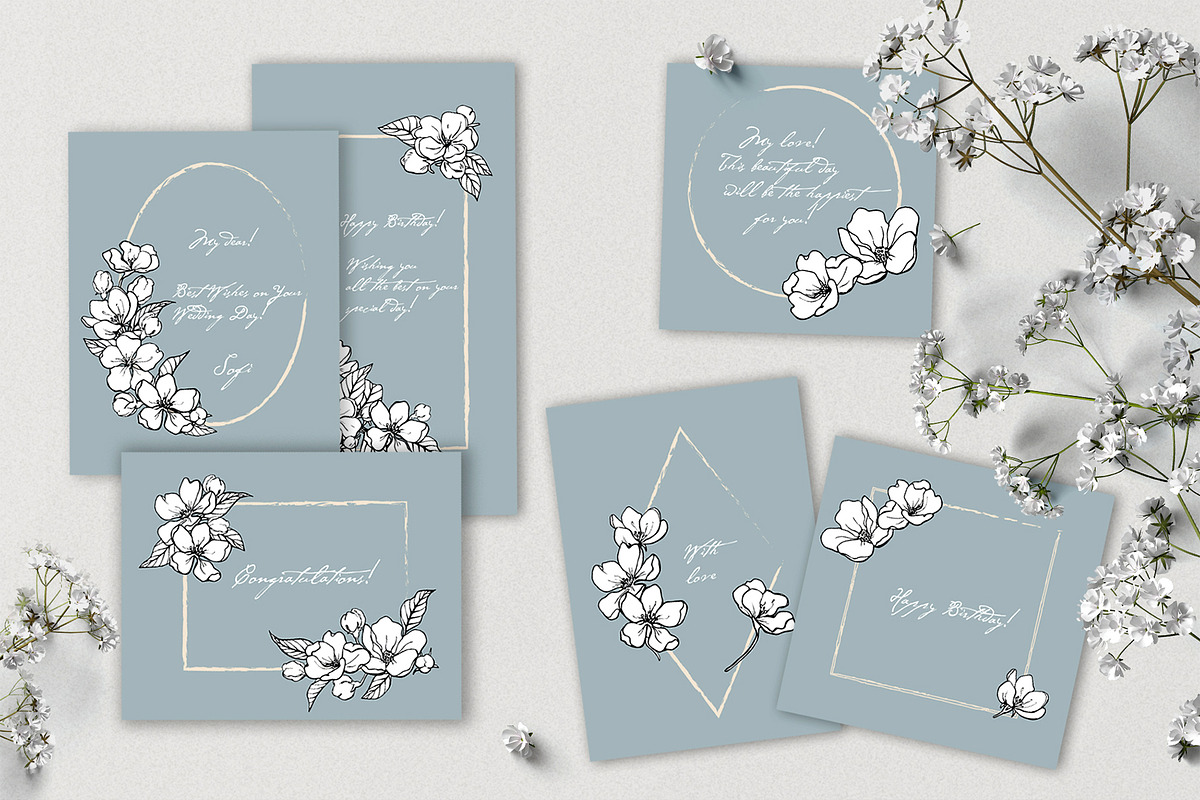 Apple blossom & fruit. Vector set, a Decorative Illustration by ON_lineart_store (Photo 7 of 12)