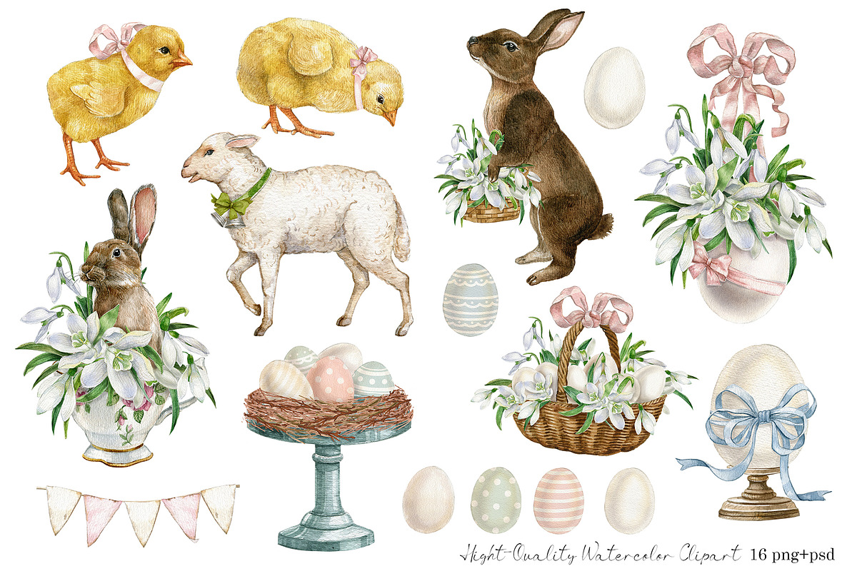 Watercolor spring easter clipart, an Animal Illustration by yana.fefelova (Photo 2 of 5)