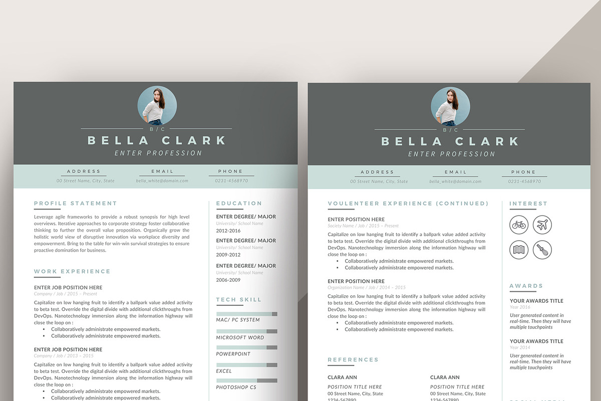 Professional Resume Template RE002, a Resume Template by Draca Design Co (Photo 2 of 4)