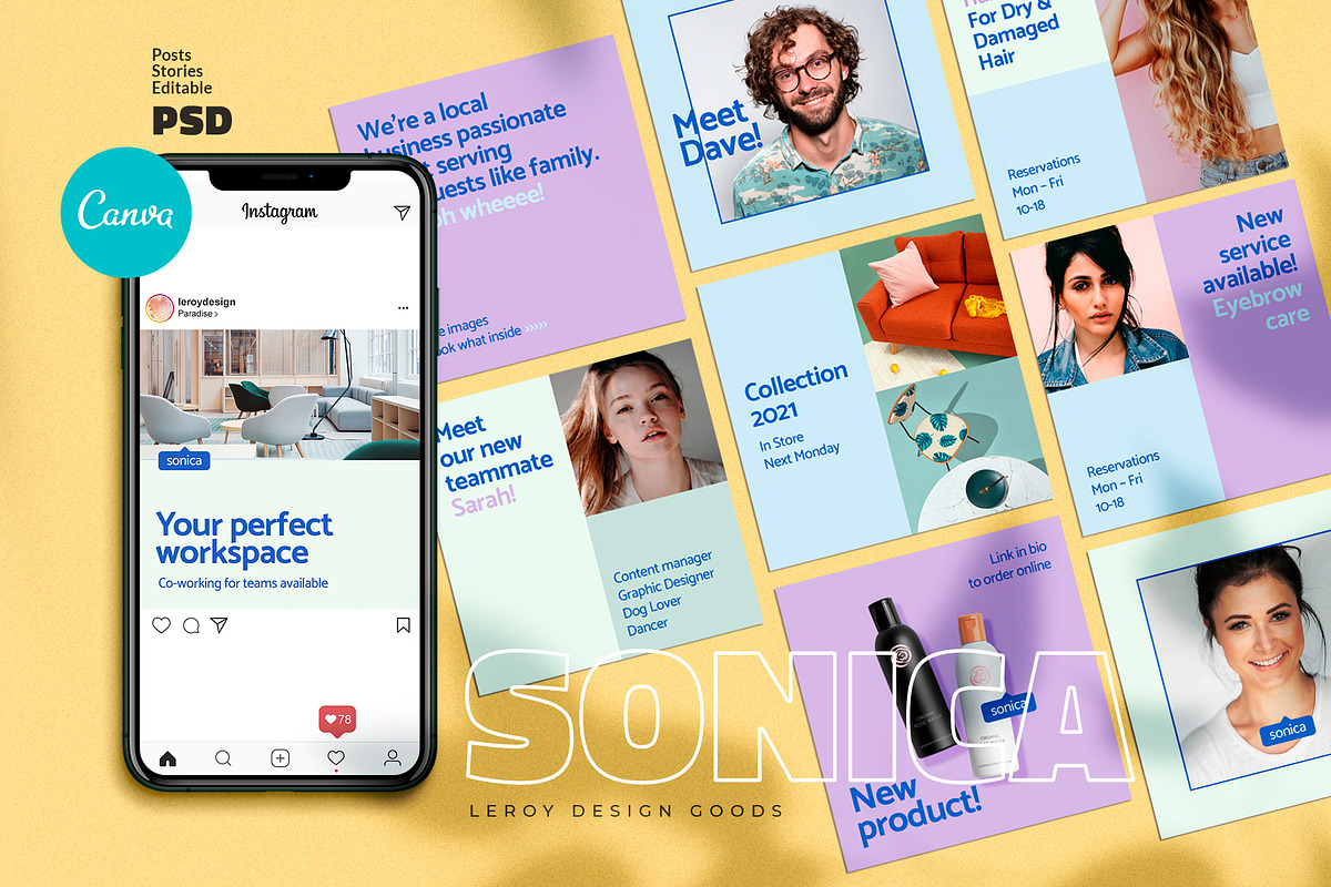 SONICA - Instagram Canva Template, a Social Media Template by LEROY Design (Photo 1 of 7)