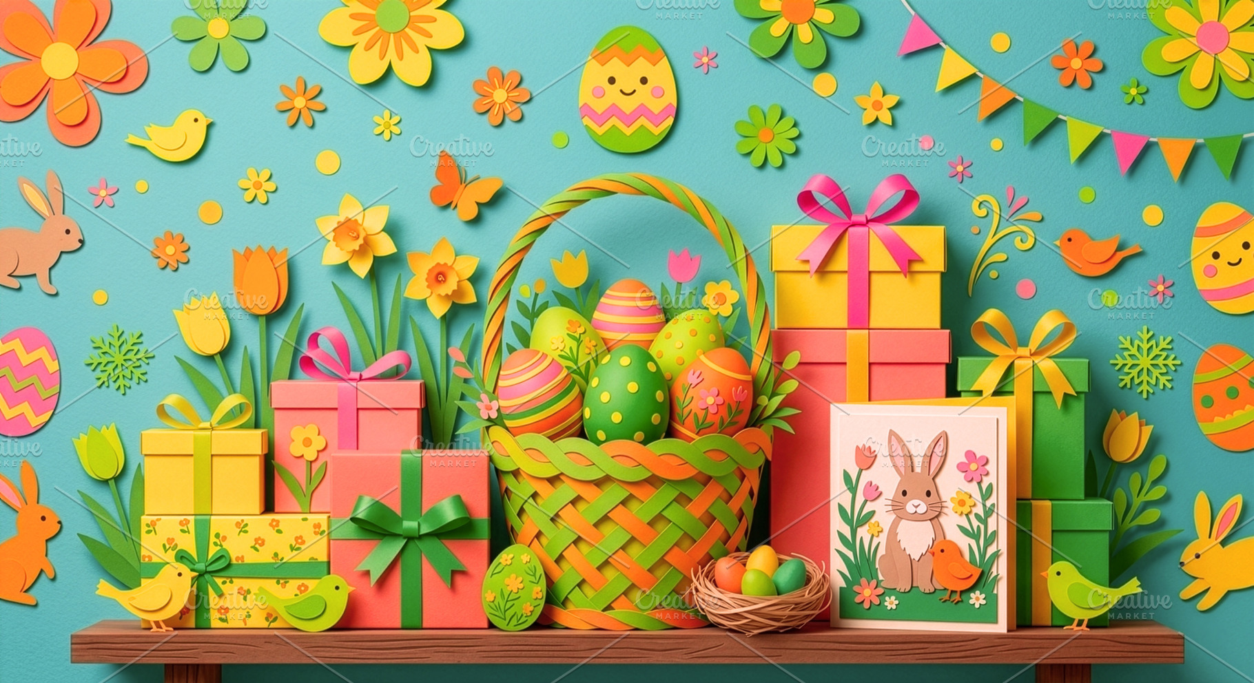 Bright and vibrant easter paper craf, a Holiday Photo by Imaginarium