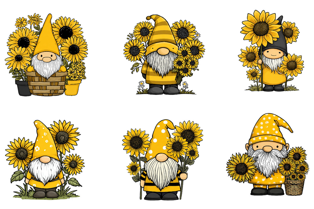 Bee Gnome with Sunflowers Clipart, an Illustration by Dream Creation (Photo 6 of 7)