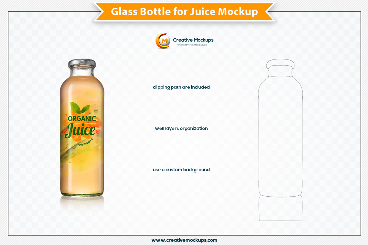 Glass Bottle for Juice Mockup, a Packaging Mockup by Plus Media (Photo 7 of 7)