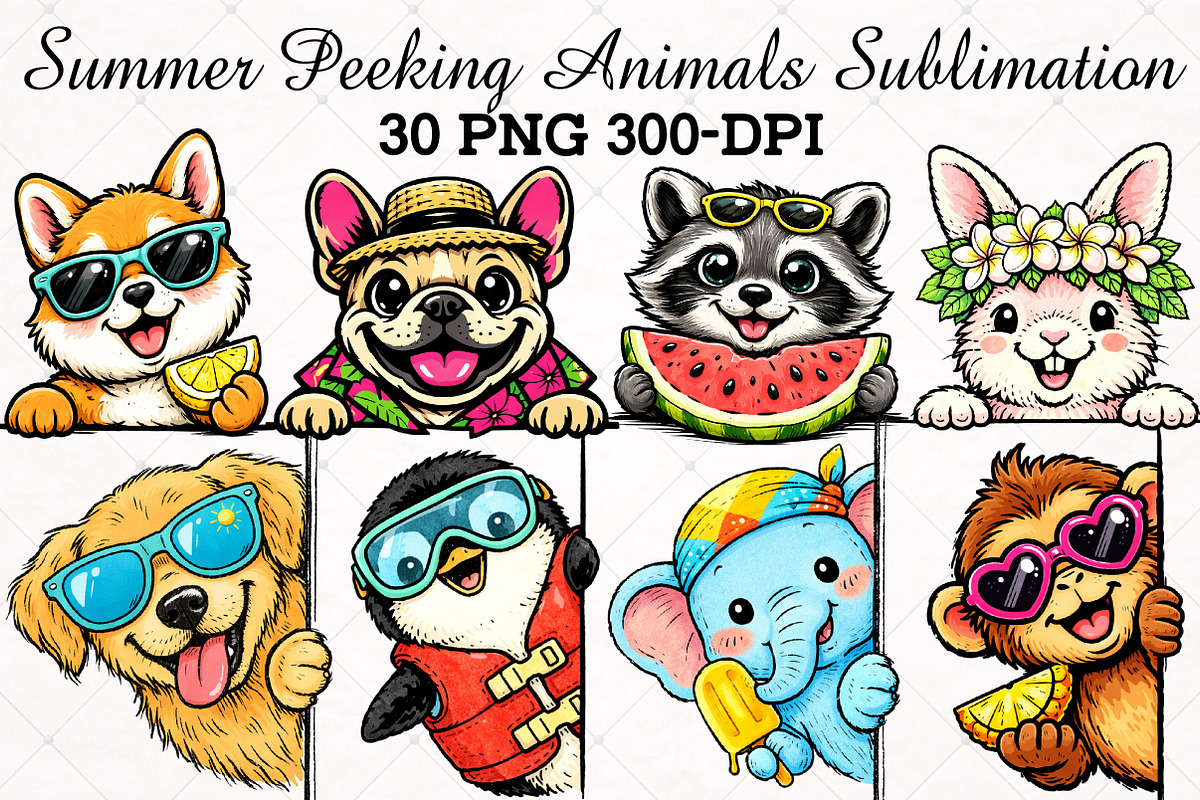 Summer Peeking Animals Sublimation, an Illustration by RobertsArt (Photo 1 of 5)
