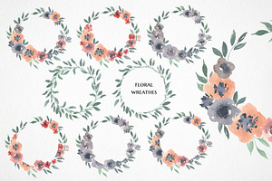 Watercolor Pink Blue Flower Clipart