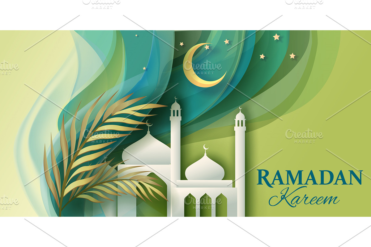 Ramadan Kareem Poster with Mosque, a Seasonal Illustration by Valenty
