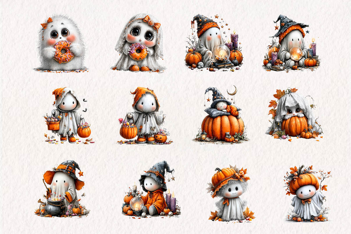 Cute Halloween Ghosts, a Seasonal Illustration by CreationArt (Photo 2 of 7)