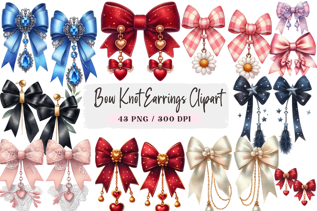Watercolor Bow Knot Earrings Clipart, a Seasonal Illustration by DreamArtGraphic (Photo 1 of 4)