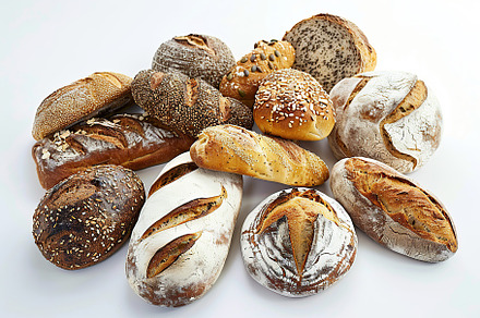 Freshly different baked bread isolated on white background, a Food & Drink Photo by AlyaAnd