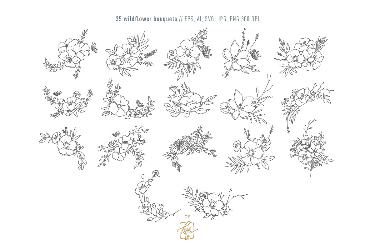 WILDFLOWER LINE ART, an Object Illustration by Kate Art (Photo 10 of 22)