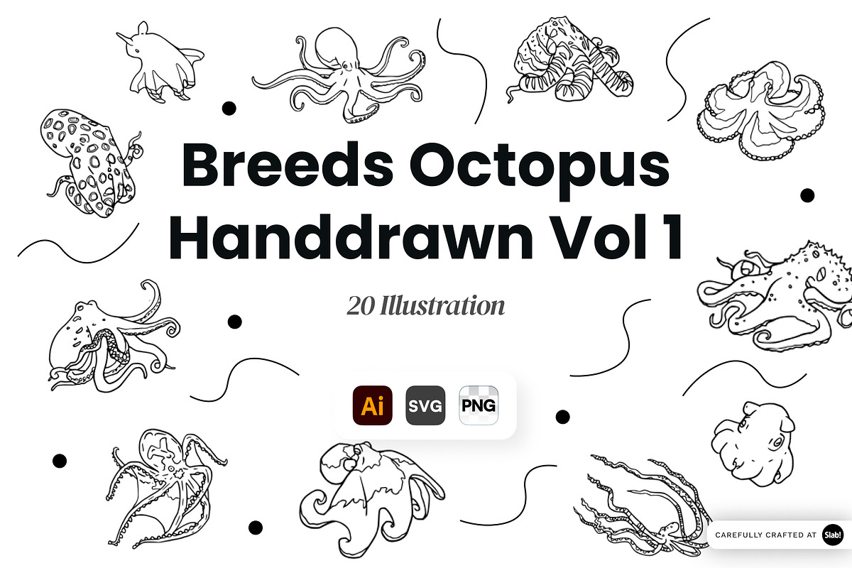 Breeds Octopus Hand-Drawn Vol. 1, an Animal Illustration by SLAB! Design (Photo 1 of 3)