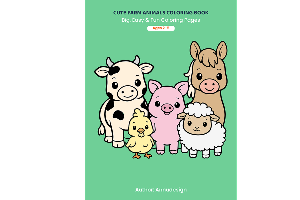 Cute Farm Animals Coloring Pages, an Object Illustration by Annudesign (Photo 1 of 7)