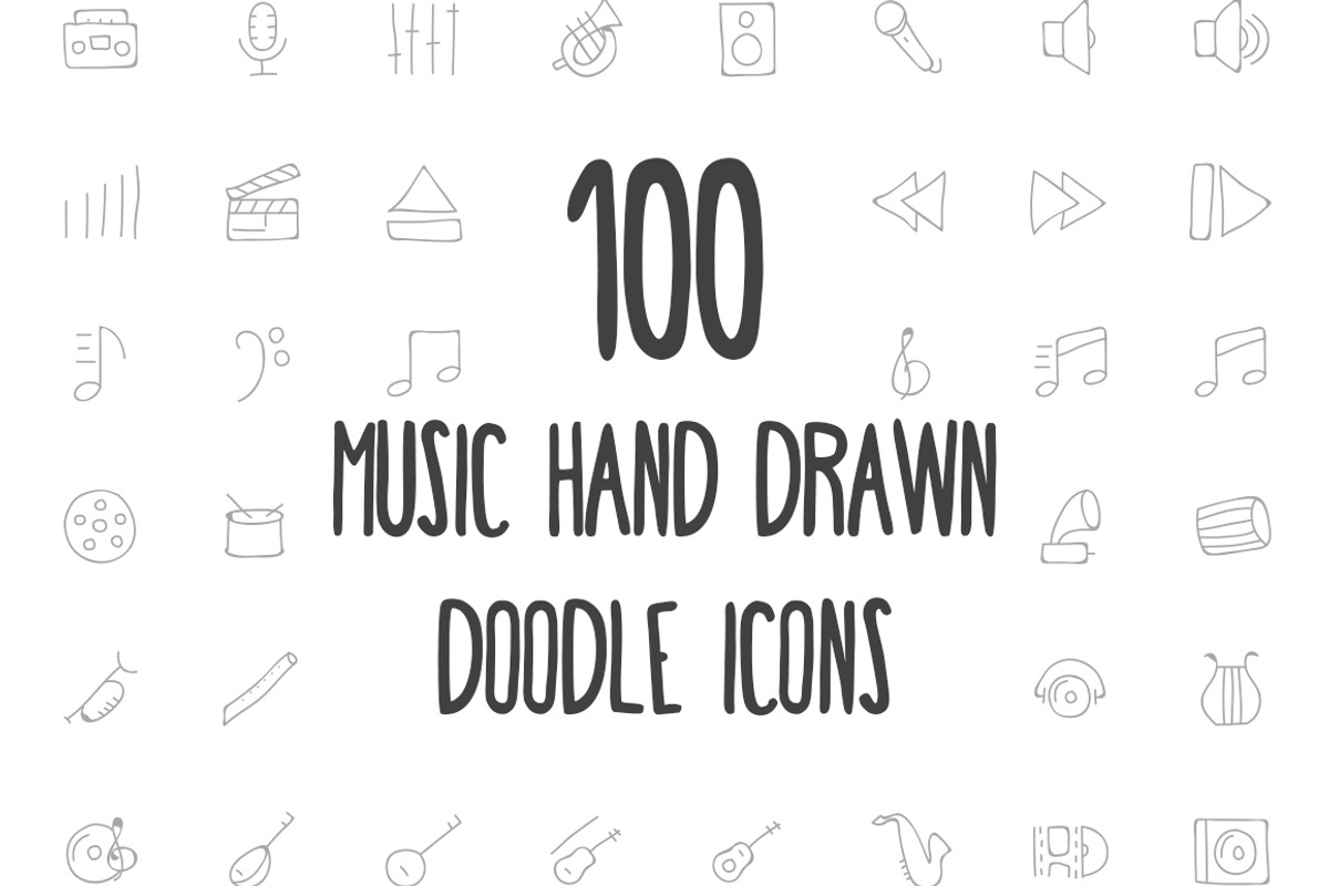 100 Music Hand Drawn Doodle Icons, an Outline Icon by Creative Stall (Photo 1 of 3)