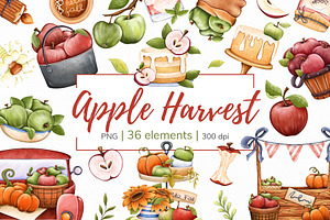 Watercolor Apple Clipart PNG Set (36