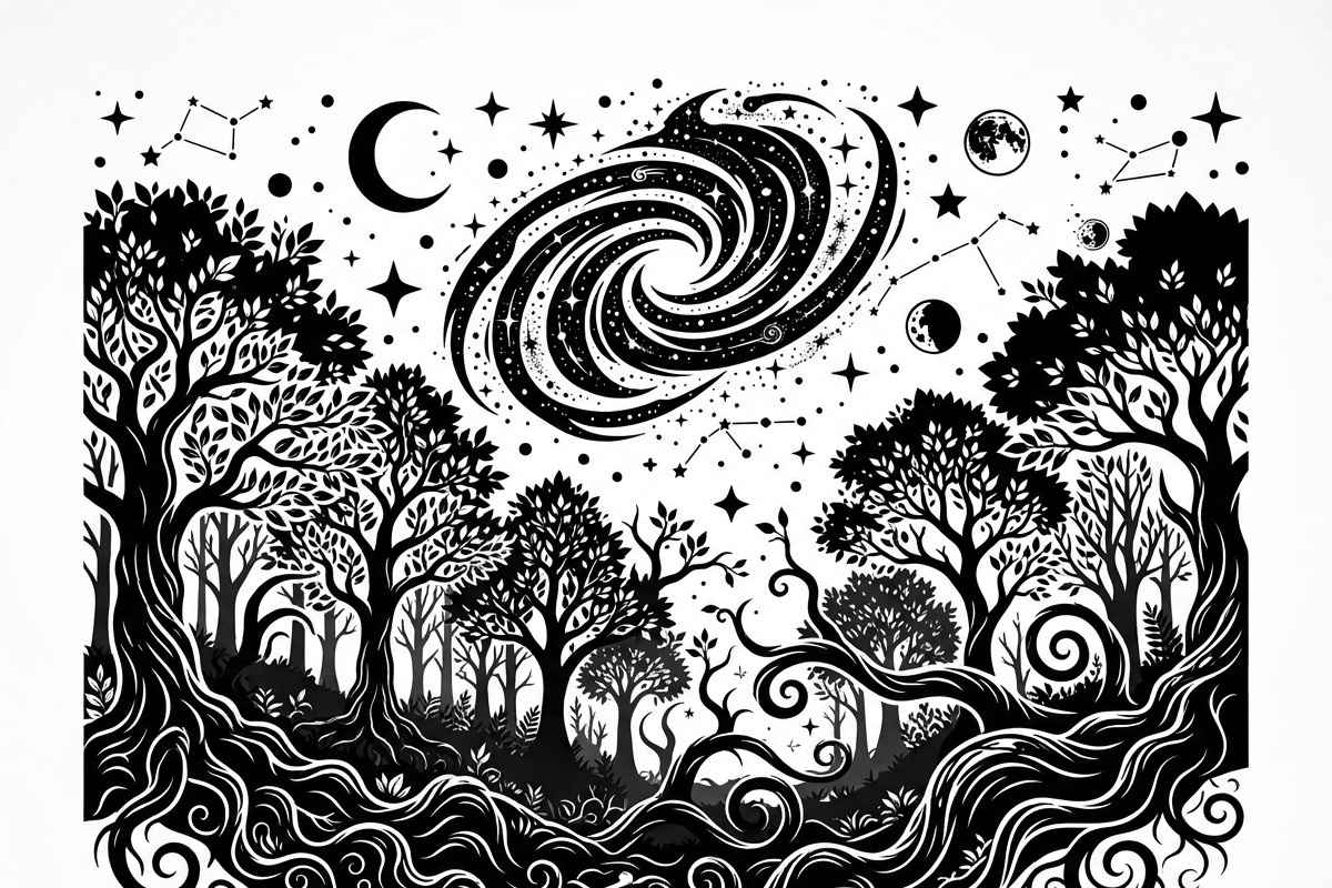 50 Mystical Galaxy Forest Silhouette, a Technology Illustration by Amazin_art (Photo 22 of 34)