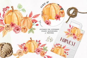 Pumpkin Clipart Bouquets Watercolor