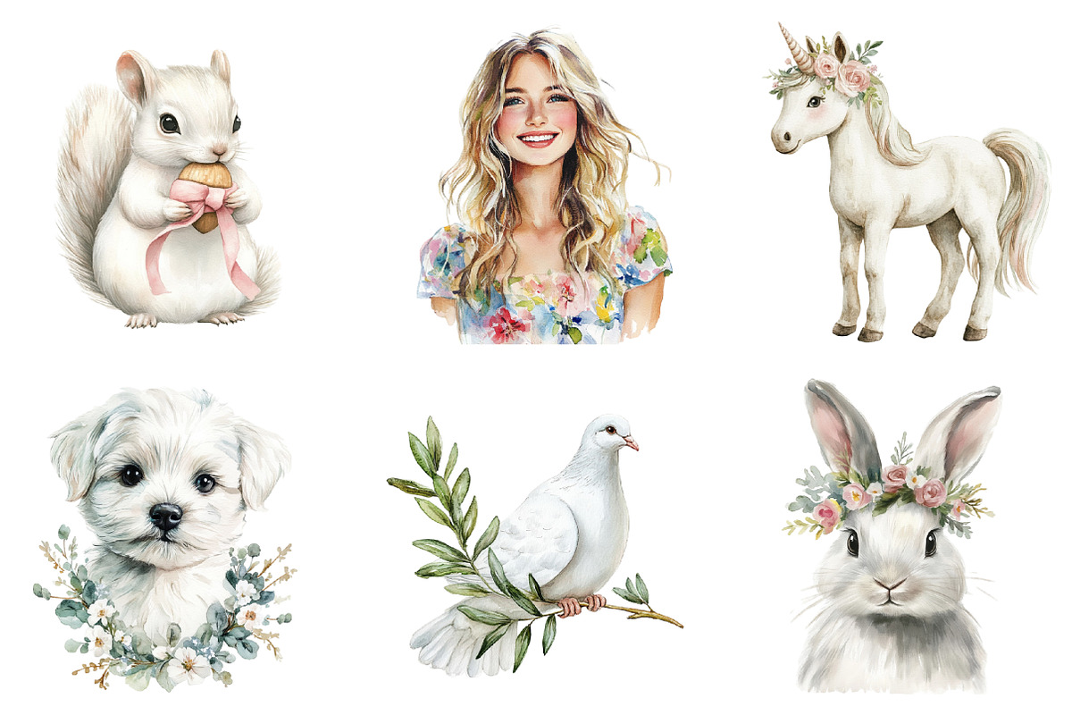 Watercolor White Spring Friends PNG, an Illustration by SinaCreation (Photo 5 of 5)