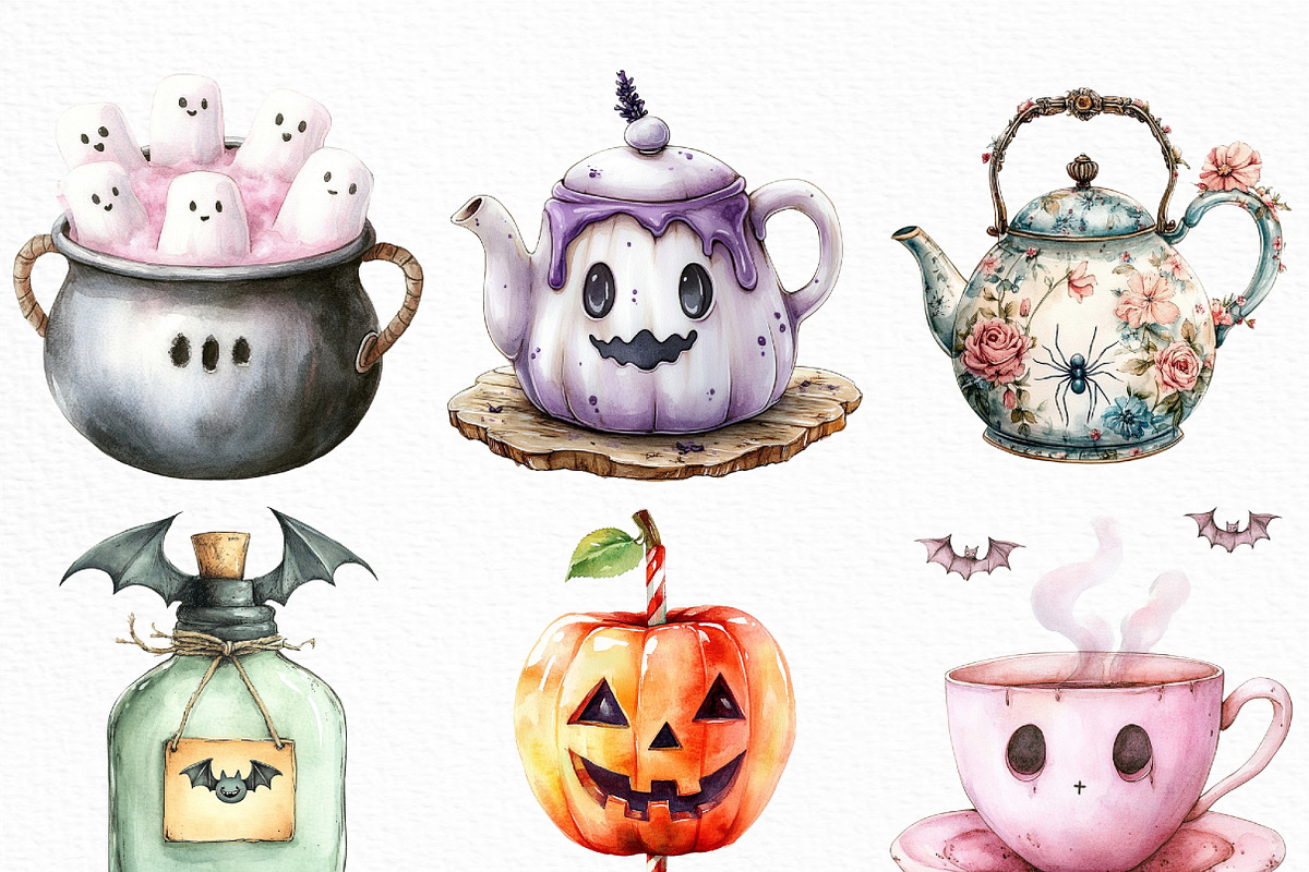 Pastel Halloween Tea Party Clipart, an Illustration by Craft Nest (Photo 5 of 6)