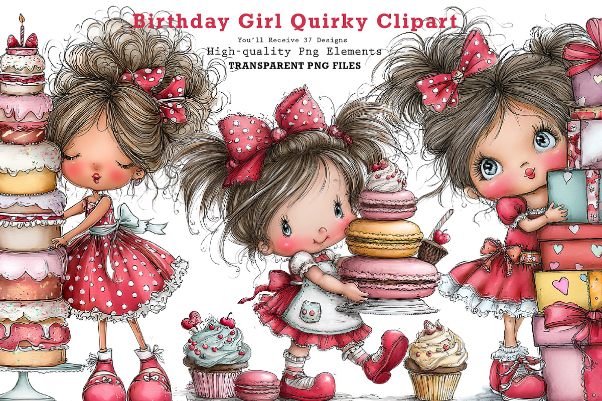 Birthday Girl Quirky Clipart, a Seasonal Illustration by CreationArt (Photo 1 of 7)