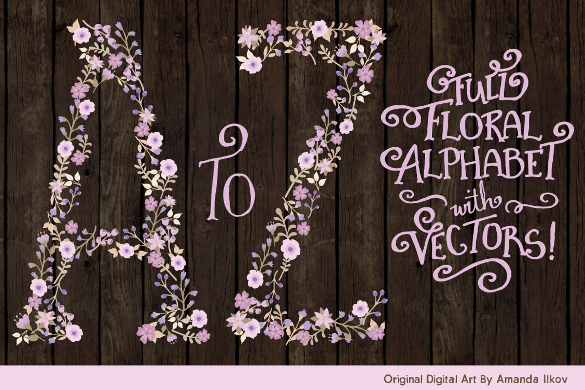 Lavender Floral Alphabet Vectors, an Illustration by Amanda Ilkov (Photo 2 of 5)