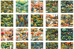 Green Forest Seamless Patterns Set