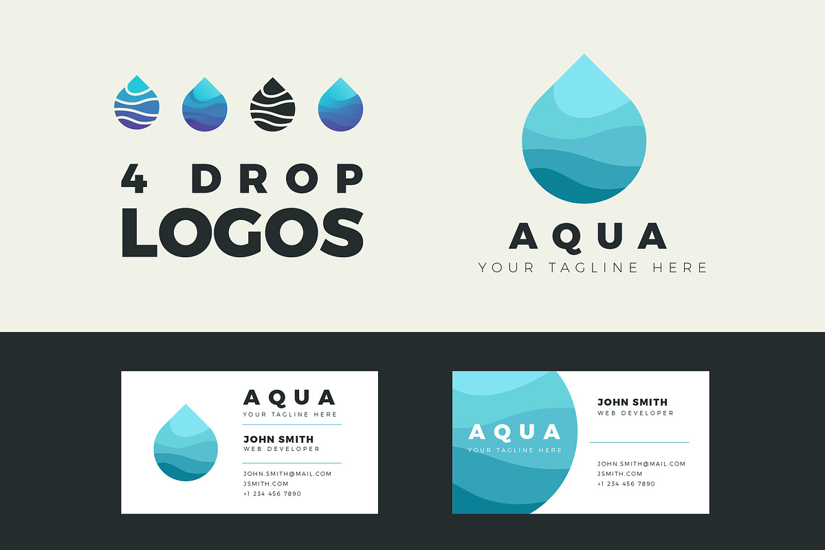 4 Aqua vector logos with business ca, a Branding & Logo Template by Magda (Photo 1 of 3)