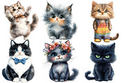 Watercolor Whimsical Cat Clipart, an Illustration by Designworld (Thumbnail 3 of 6)