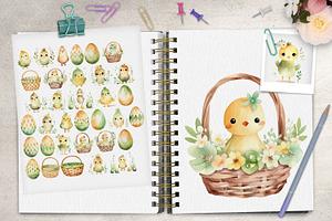 Watercolor Easter Bunnies & Chicks