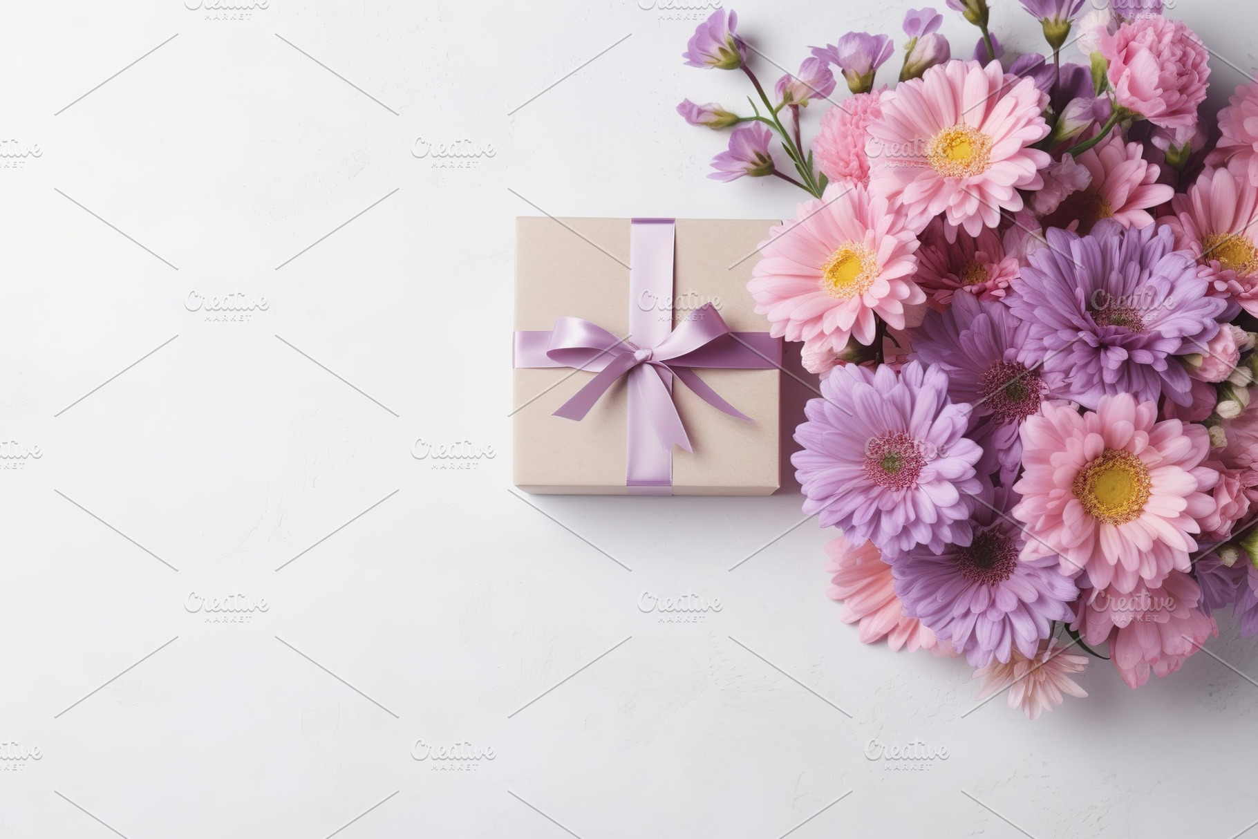 Beautiful flowers with gift box and copyspace. Generative AI, a Holiday Photo by AlyaAnd