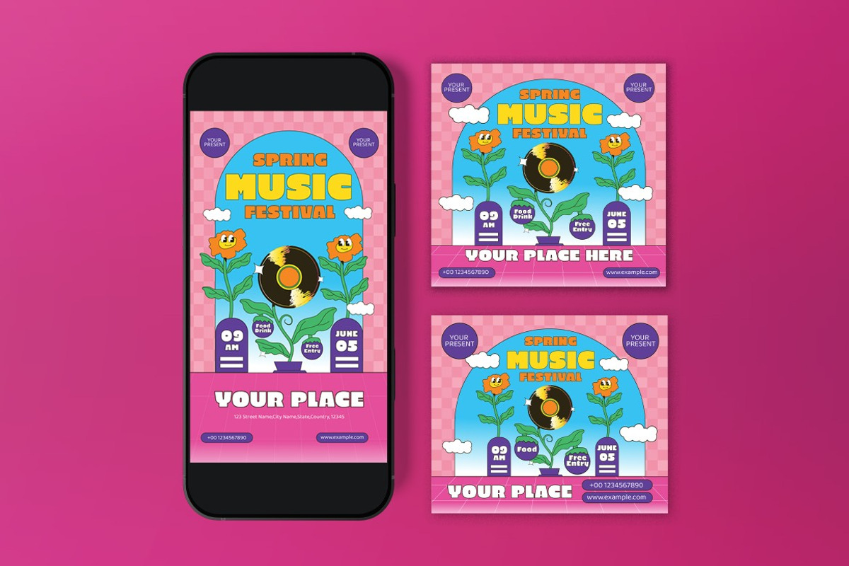 Pink Spring Music Festival Flyer Set, a Flyer Template by graphicook (Photo 3 of 3)