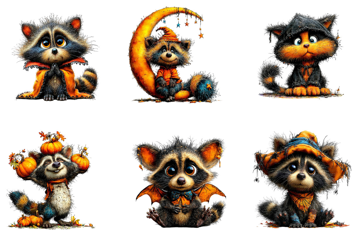 Halloween Raccoon Clipart Bundle, a Seasonal Illustration by CreationArt (Photo 3 of 5)